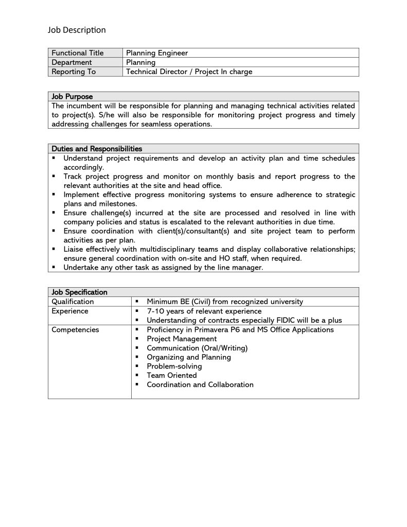 Planning Engineer